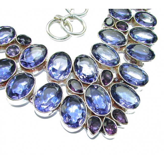 Incredible genuine 125.8 carat Iolite from India .925 Sterling Silver handmade necklace