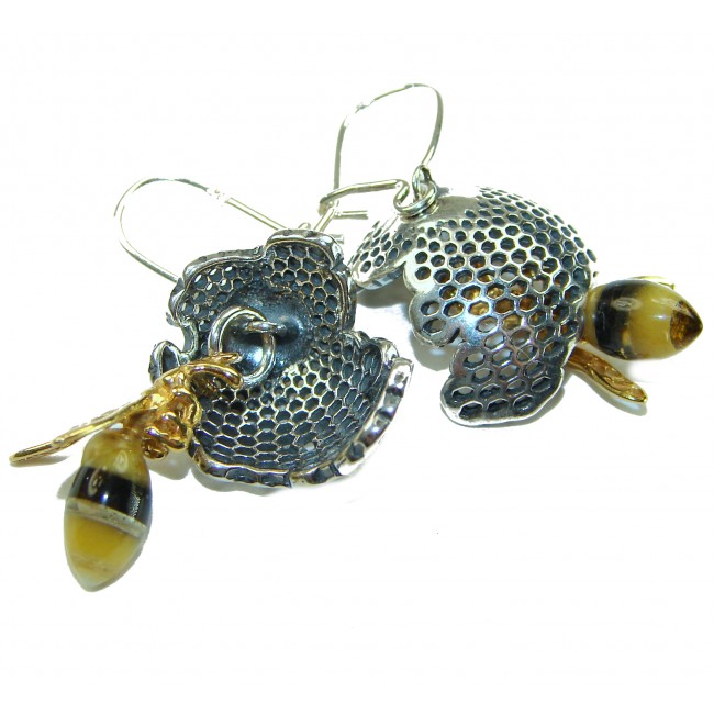 Very Special product - Wonderful Bees Baltic Amber .925 Sterling Silver entirely handcrafted earrings