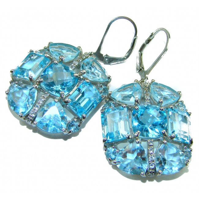 Atlantica 33.7 carat Swiss Blue Topaz .925 Sterling Silver Handcrafted Statement earrings - photo 3