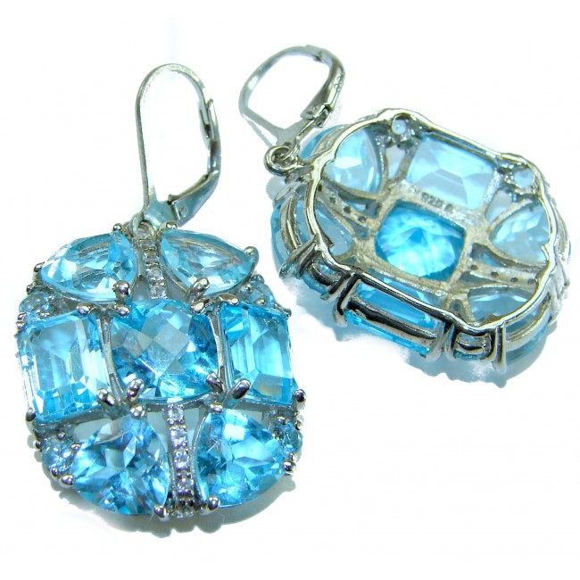 Atlantica 33.7 carat Swiss Blue Topaz .925 Sterling Silver Handcrafted Statement earrings - photo 2