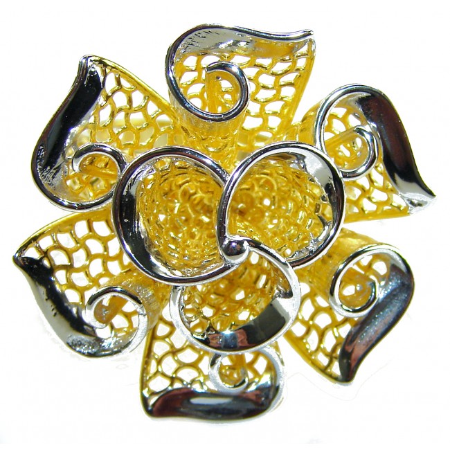 Dubai Style - .925 Sterling Silver dipped in 22K Gold handmade Large ring size 6