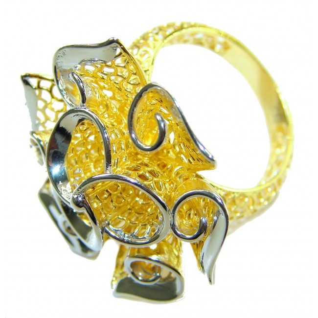 Dubai Style - .925 Sterling Silver dipped in 22K Gold handmade Large ring size 6