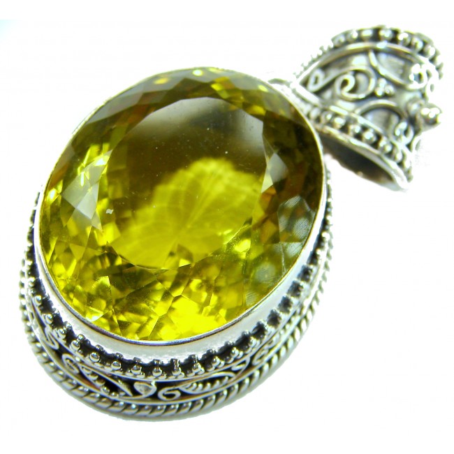 Perfection Oval cut 45.3 carat Lemon Quartz .925 Sterling Silver handcrafted LARGE pendant