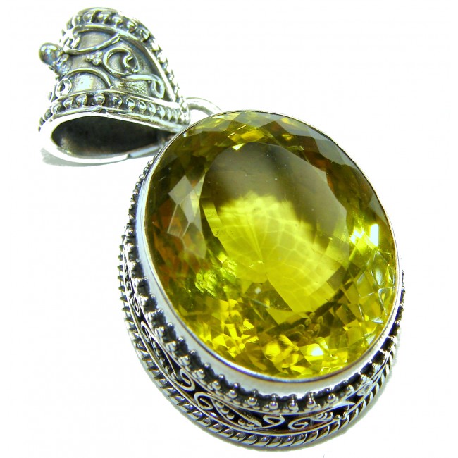 Perfection Oval cut 45.3 carat Lemon Quartz .925 Sterling Silver handcrafted LARGE pendant