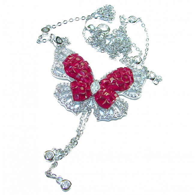 Red Butterfly Luxurious natural 14.5 carat Ruby .925 Sterling Silver handmade Statement necklace