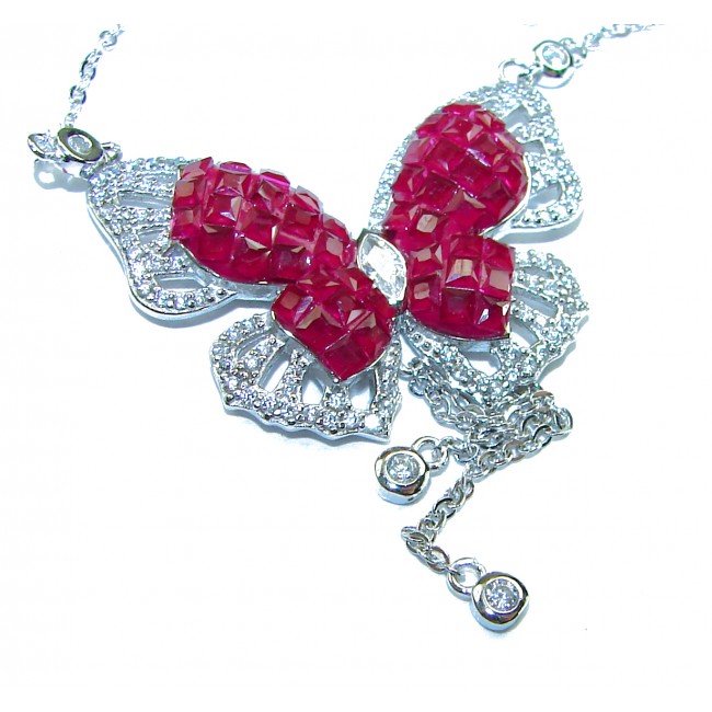 Red Butterfly Luxurious natural 14.5 carat Ruby .925 Sterling Silver handmade Statement necklace