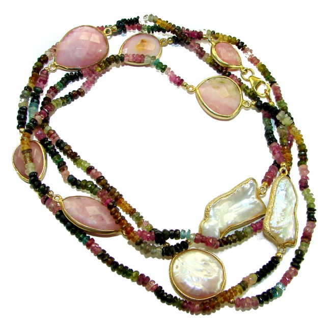 Infinity authentic 55.5 carat Pink Opal Brazilian Tourmaline .925 Sterling Silver handcrafted Station necklace; 44 inches