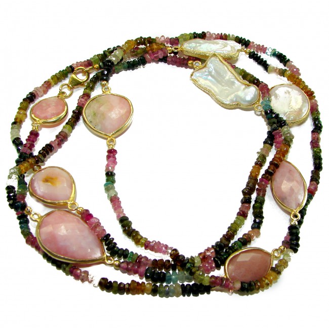 Infinity authentic 55.5 carat Pink Opal Brazilian Tourmaline .925 Sterling Silver handcrafted Station necklace; 44 inches