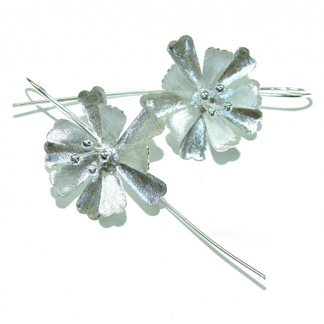 Silver Flowers Italy made .925 Sterling Silver Earrings - photo 1