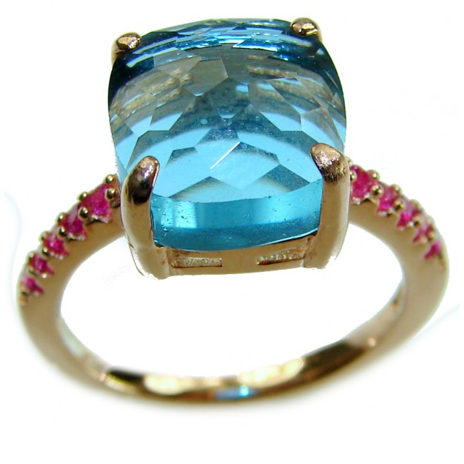 Pacifica 7.5 carat authentic Swiss Blue Topaz .925 Sterling Silver dipped in 14K Gold handmade Statement Ring size 6