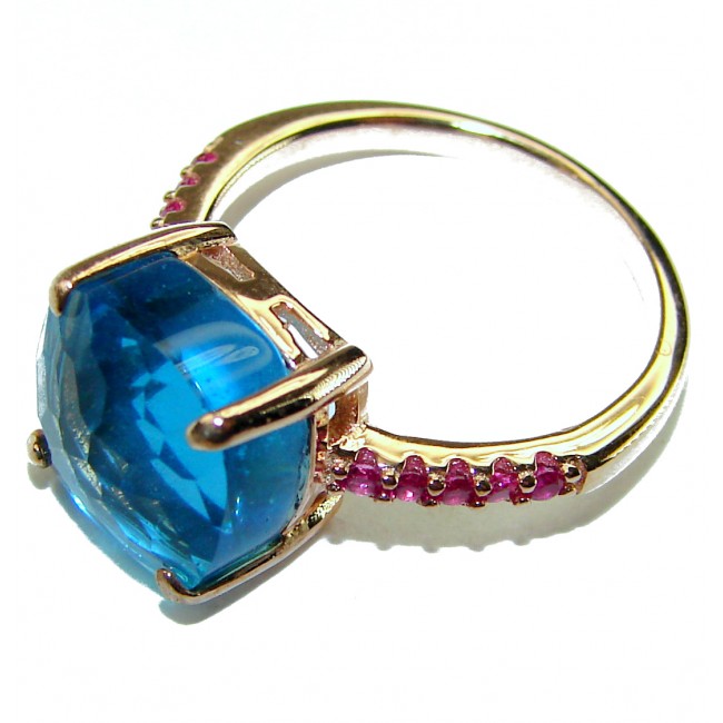 Pacifica 7.5 carat authentic Swiss Blue Topaz .925 Sterling Silver dipped in 14K Gold handmade Statement Ring size 6