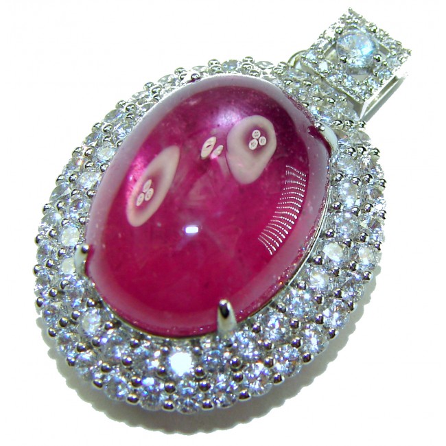 Rare finding! Deluxe 27.2 carat authentic Kashmir Ruby rhodium over .925 Sterling Silver handmade Statement Pendant