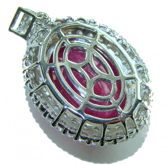 Rare finding! Deluxe 27.2 carat authentic Kashmir Ruby rhodium over .925 Sterling Silver handmade Statement Pendant