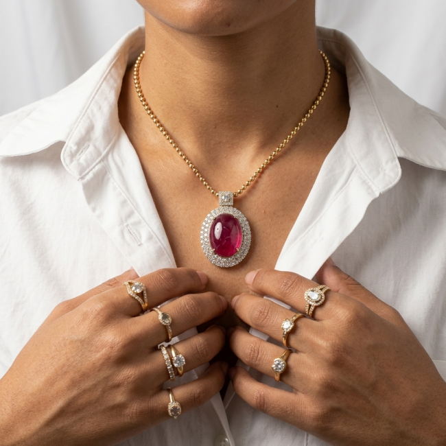 Rare finding! Deluxe 27.2 carat authentic Kashmir Ruby rhodium over .925 Sterling Silver handmade Statement Pendant