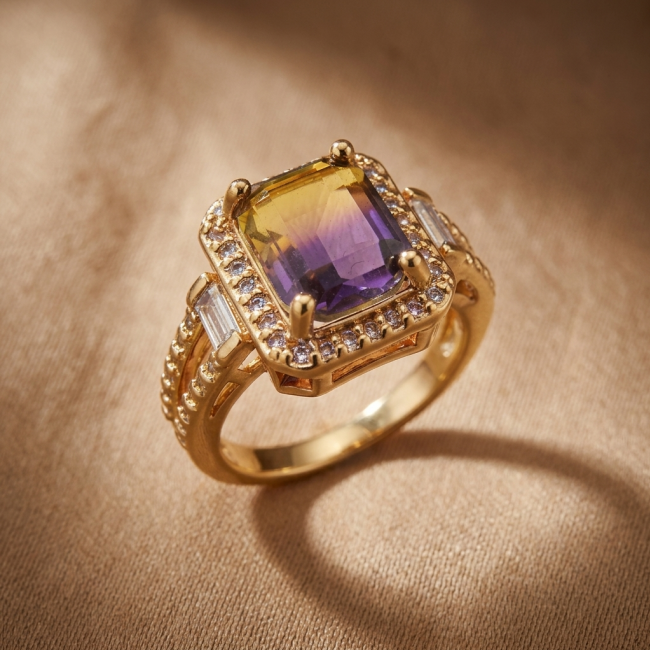 6.5 carat Ametrine 18K Gold over .925 Sterling Silver HANDCRAFTED Ring s. 6