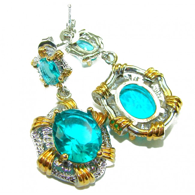 Costa del Sol 9.8 carat Apatite 2 tones .925 Sterling Silver Handcrafted Statement earrings