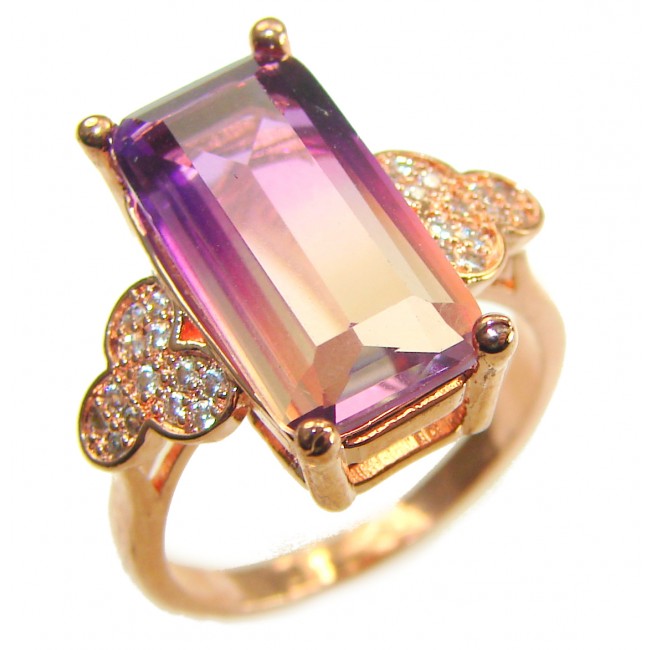 Tiffany baquette cut 10.5 carat Ametrine 18K Rose Gold over .925 Sterling Silver handmade Ring s. 6 1/2