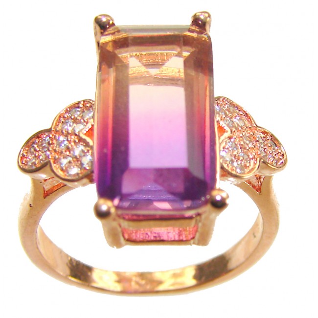 Tiffany baquette cut 10.5 carat Ametrine 18K Rose Gold over .925 Sterling Silver handmade Ring s. 6 1/2