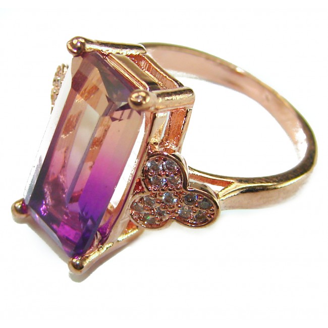 Tiffany baquette cut 10.5 carat Ametrine 18K Rose Gold over .925 Sterling Silver handmade Ring s. 6 1/2