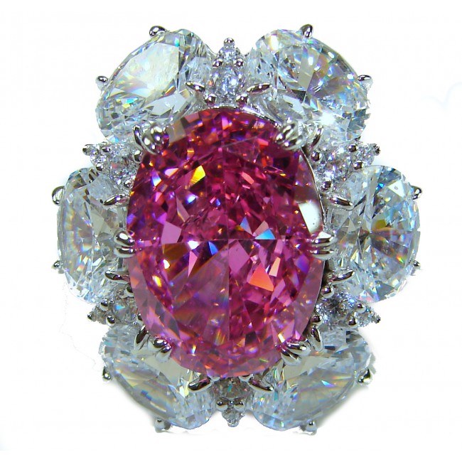 Blooming Beauty oval cut 17.8 carat Pink Sapphire .925 Silver handcrafted Cocktail Ring s. 6 1/4