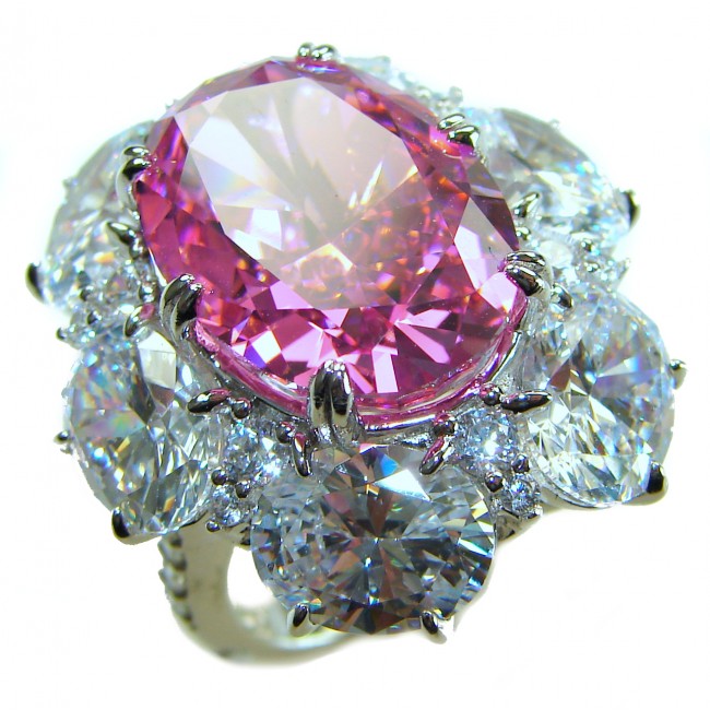 Blooming Beauty oval cut 17.8 carat Pink Sapphire .925 Silver handcrafted Cocktail Ring s. 6 1/4
