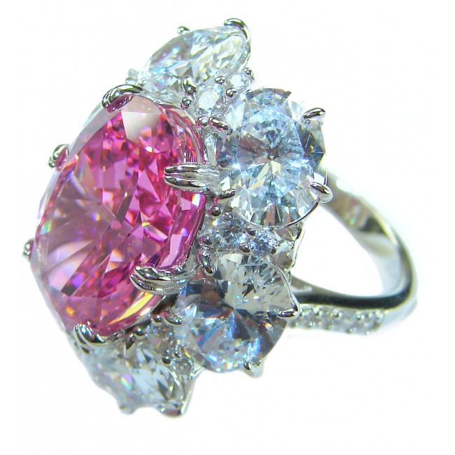 Blooming Beauty oval cut 17.8 carat Pink Sapphire .925 Silver handcrafted Cocktail Ring s. 6 1/4
