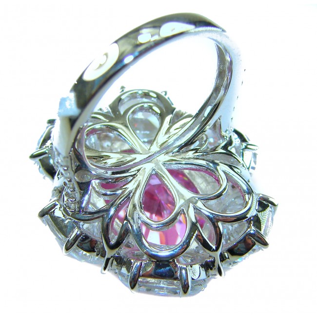 Blooming Beauty oval cut 17.8 carat Pink Sapphire .925 Silver handcrafted Cocktail Ring s. 6 1/4