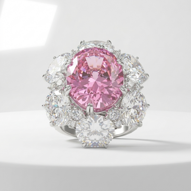 Blooming Beauty oval cut 17.8 carat Pink Sapphire .925 Silver handcrafted Cocktail Ring s. 6 1/4