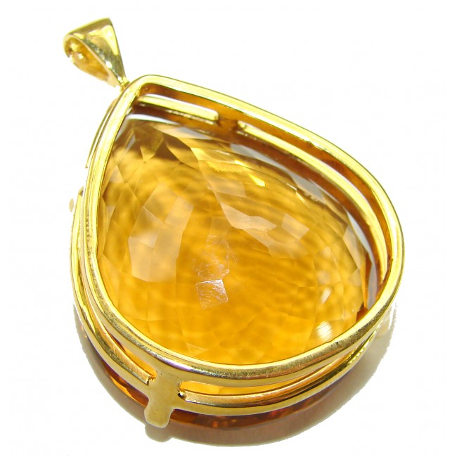 Luxury genuine 53.5 CARAT pear cut Champagne Topaz .925 Sterling Silver dipped in 18K Gold handmade Pendant