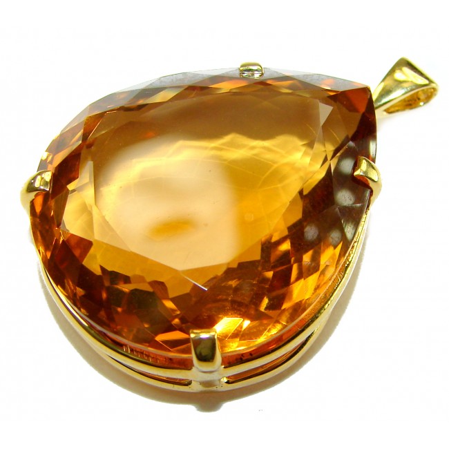 Luxury genuine 53.5 CARAT pear cut Champagne Topaz .925 Sterling Silver dipped in 18K Gold handmade Pendant