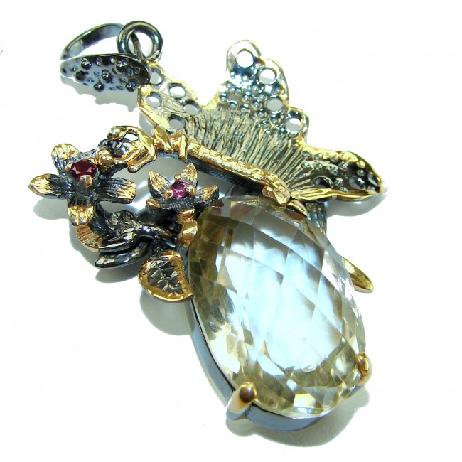 Dramatic design - Green Ivy 21.5 carat Green Amethyst - Prasolite .925 Sterling Silver dipped in black rhodium handcrafted pendant