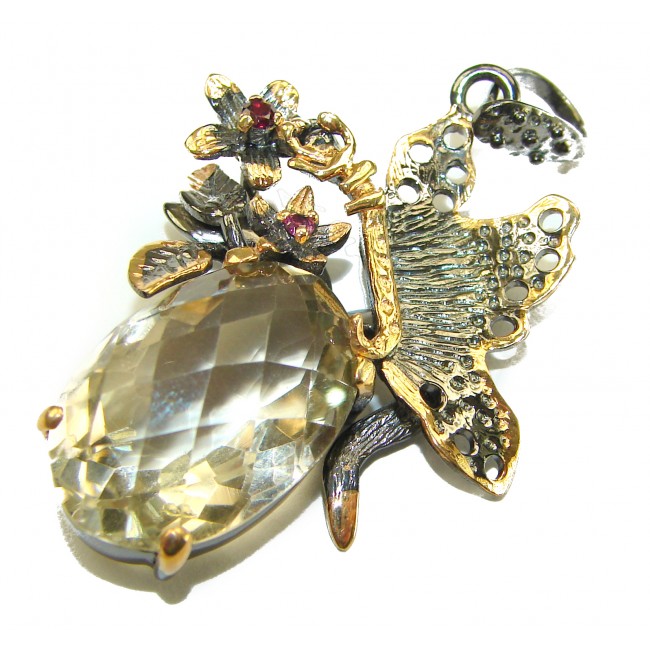 Dramatic design - Green Ivy 21.5 carat Green Amethyst - Prasolite .925 Sterling Silver dipped in black rhodium handcrafted pendant