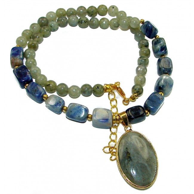 Simple genuine Moss Prehnite SODALITE Necklace 10k Gold over .925 Sterling Silver 16 inches necklace
