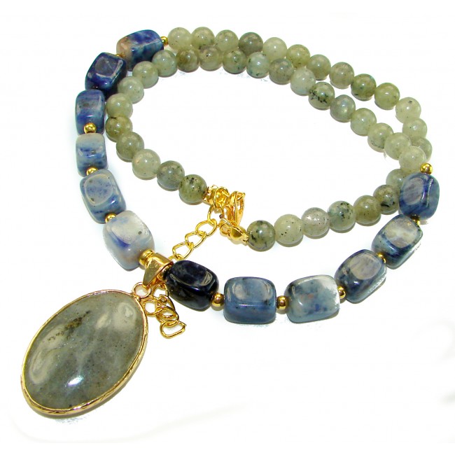 Simple genuine Moss Prehnite SODALITE Necklace 10k Gold over .925 Sterling Silver 16 inches necklace