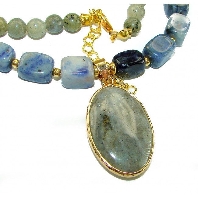 Simple genuine Moss Prehnite SODALITE Necklace 10k Gold over .925 Sterling Silver 16 inches necklace