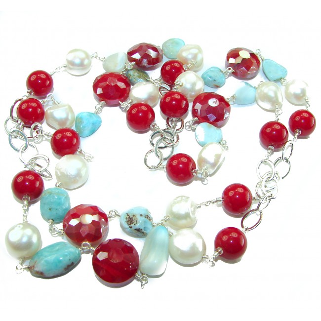 Sublime 32 inches long Red Fossilized Coral handmade Necklace