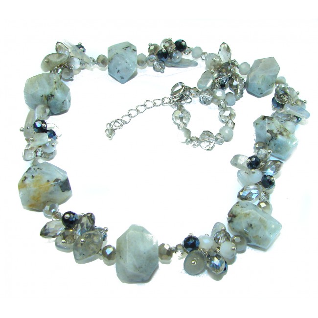 One of the kind great Tourmalinated Quartz Spinel .925 Sterling Silver necklace