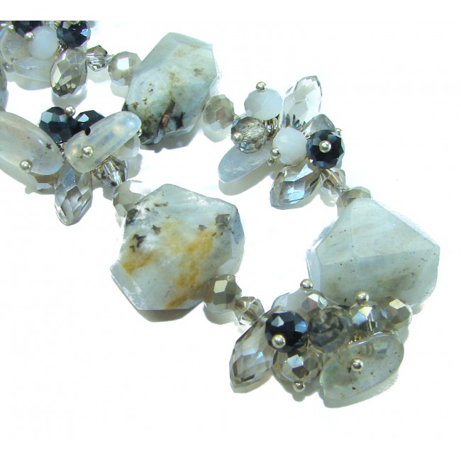 One of the kind great Tourmalinated Quartz Spinel .925 Sterling Silver necklace