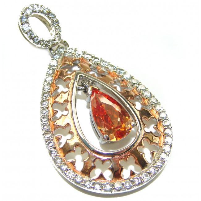 Emily Luxury genuine 8.5 CARAT Golden Topaz 2 tones .925 Sterling Silver handmade Pendant