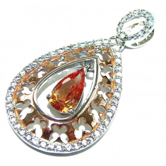 Emily Luxury genuine 8.5 CARAT Golden Topaz 2 tones .925 Sterling Silver handmade Pendant