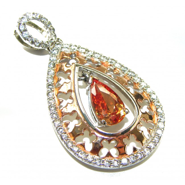 Emily Luxury genuine 8.5 CARAT Golden Topaz 2 tones .925 Sterling Silver handmade Pendant