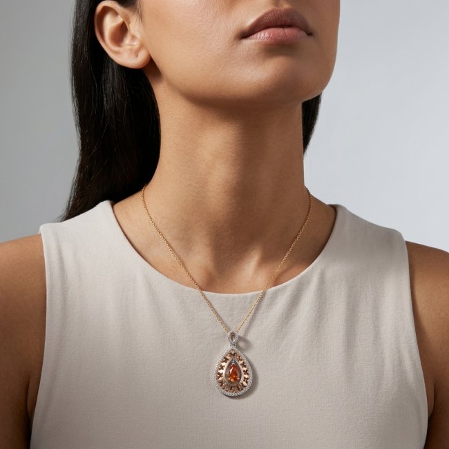 Emily Luxury genuine 8.5 CARAT Golden Topaz 2 tones .925 Sterling Silver handmade Pendant