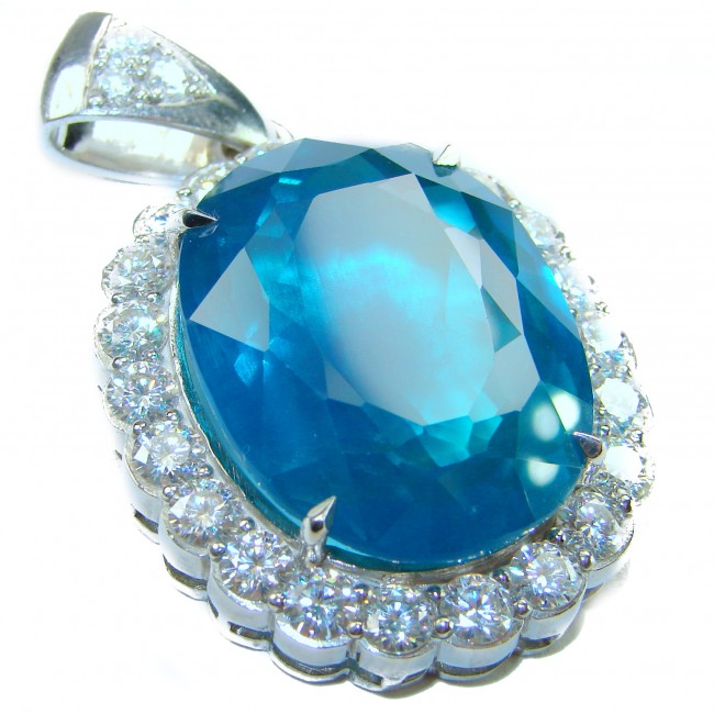 Large 51.5 carat Vintage style Brazilian Aquamarine .925 Sterling Silver DIPPED IN RHODIUM handmade Pendant
