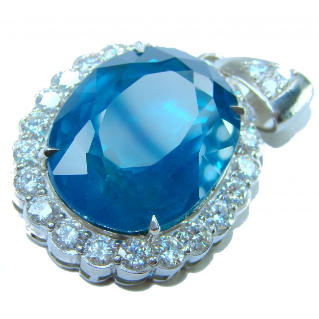 Large 51.5 carat Vintage style Brazilian Aquamarine .925 Sterling Silver DIPPED IN RHODIUM handmade Pendant