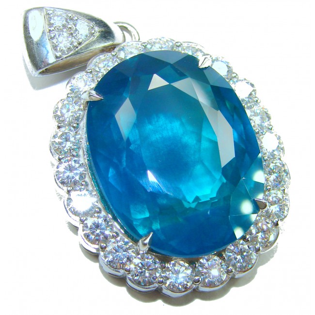 Large 51.5 carat Vintage style Brazilian Aquamarine .925 Sterling Silver DIPPED IN RHODIUM handmade Pendant