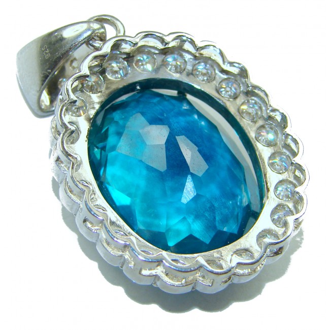 Large 51.5 carat Vintage style Brazilian Aquamarine .925 Sterling Silver DIPPED IN RHODIUM handmade Pendant