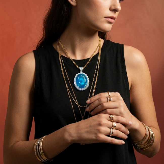 Large 51.5 carat Vintage style Brazilian Aquamarine .925 Sterling Silver DIPPED IN RHODIUM handmade Pendant