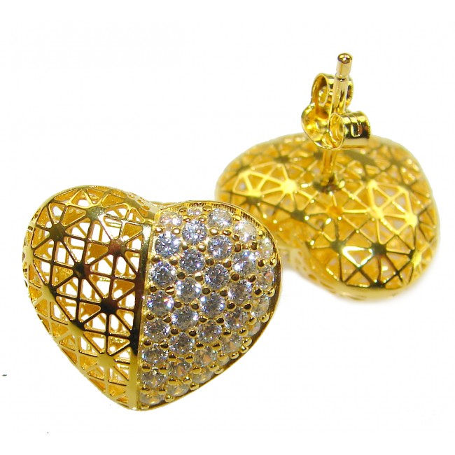 Dubai Style - HEARTS .925 Sterling Silver dipped in 22K Gold handmade Earrings