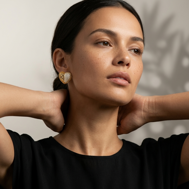 Dubai Style - HEARTS .925 Sterling Silver dipped in 22K Gold handmade Earrings