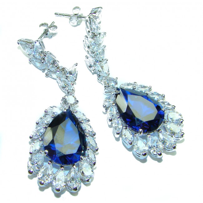 Giovanna - Authentic pear cut 22.9 carat Sapphire .925 Sterling Silver handcrafted earrings